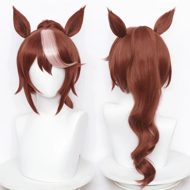 L-email Wig Pretty Derby Tokai Teio Brown Cosplay Wig And Ears Tail 02