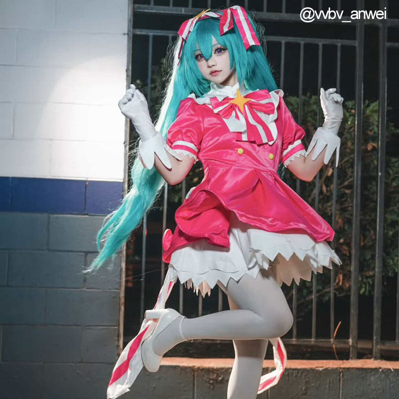 L-email Wig Retry Now Pink Dress Magical Cosplay Costume Wig Full Set