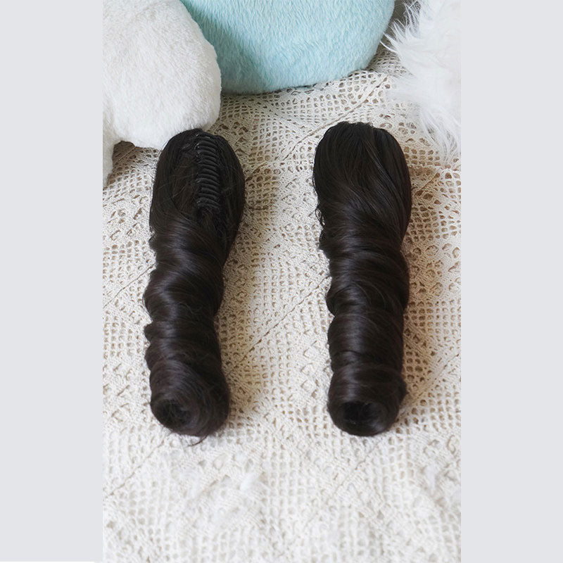 L-email Wig Sweet Lolita Long Twin Pigtail Spiral Curls Black Wig with Bangs - Synthetic Ringlet Cosplay Wig