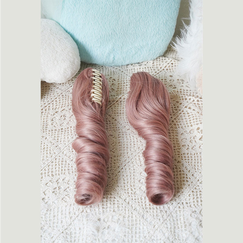 L-email Wig Sweet Lolita Long Twin Pigtail Spiral Curls Pink Wig with Bangs - Synthetic Ringlet Cosplay Wig