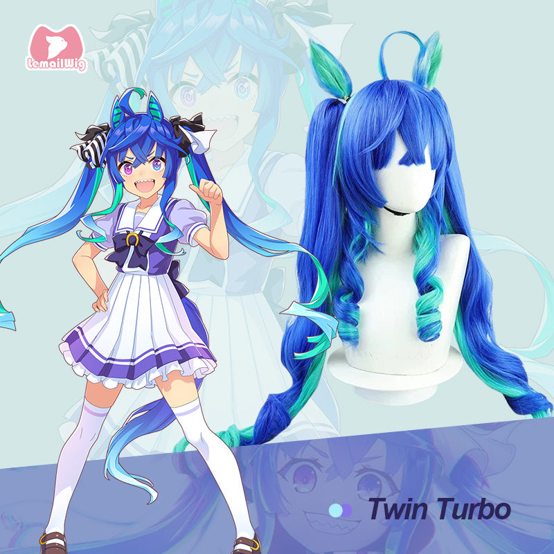 L-email Wig Uma musume: Pretty Derby Twin Turbo Blue-green Halloween Cosplay Wig