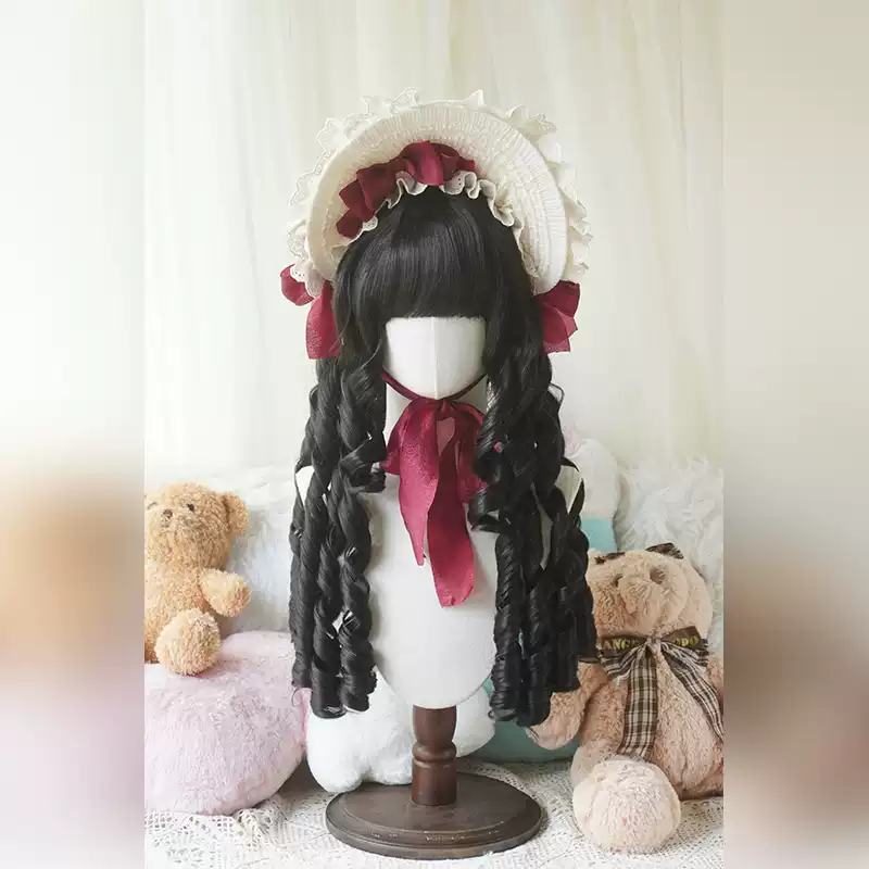 Lemailwig 4 Colors Long Roman Curl Vintage Lolita Wig Black