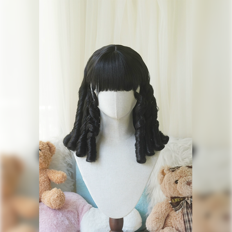 Lemailwig 5 Colors Short Roman Curl Vintage Lolita Wigs Black
