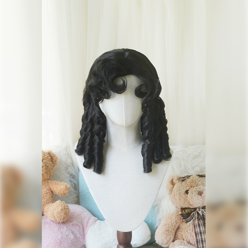 Lemailwig 5 Colors Short Roman Curl Vintage Lolita Wigs Black Curly Bangs