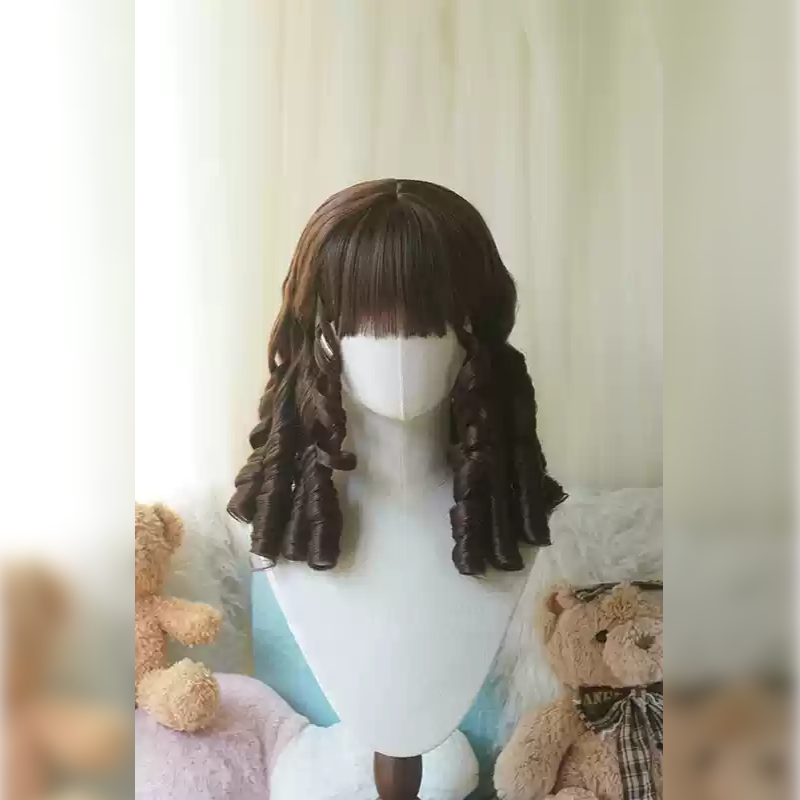 Lemailwig 5 Colors Short Roman Curl Vintage Lolita Wigs Deep Brown