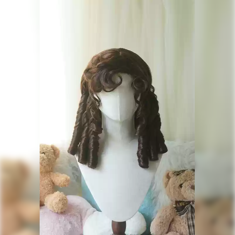 Lemailwig 5 Colors Short Roman Curl Vintage Lolita Wigs Deep Brown Curly Bangs