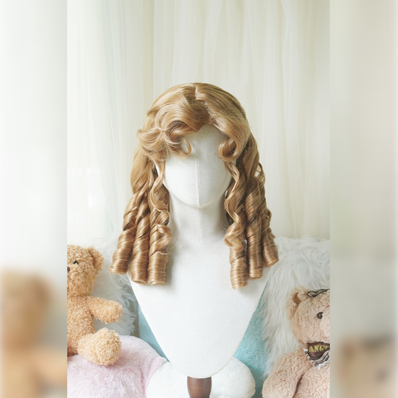 Lemailwig 5 Colors Short Roman Curl Vintage Lolita Wigs Light Brown Curly Bangs