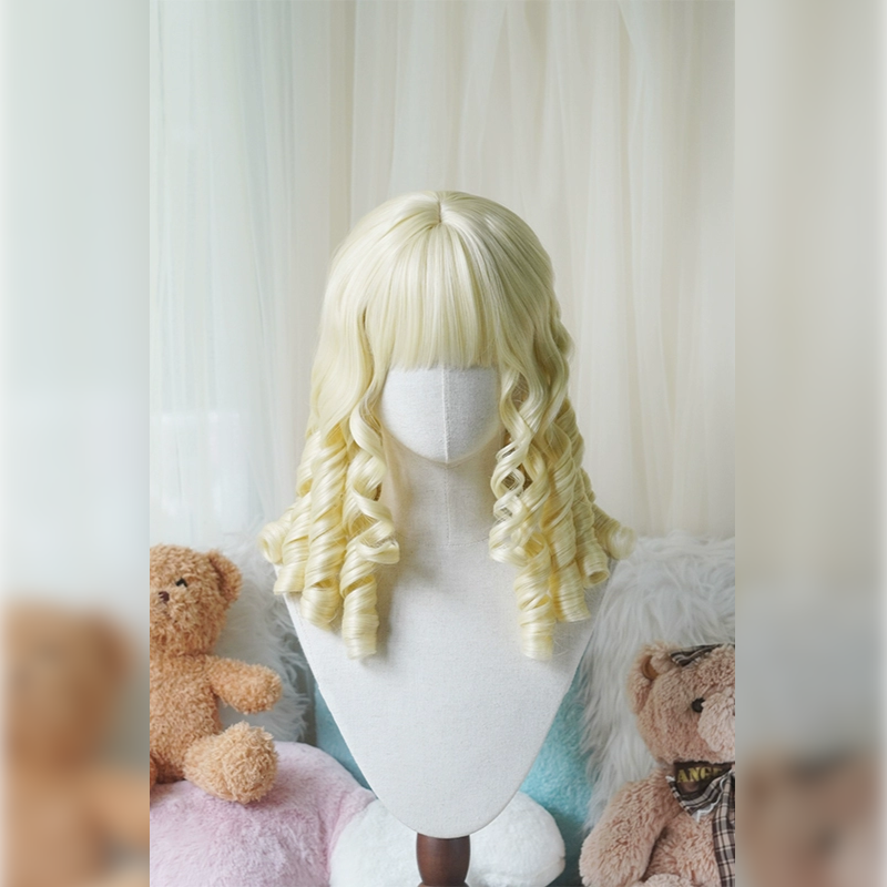 Lemailwig 5 Colors Short Roman Curl Vintage Lolita Wigs Pale Gold