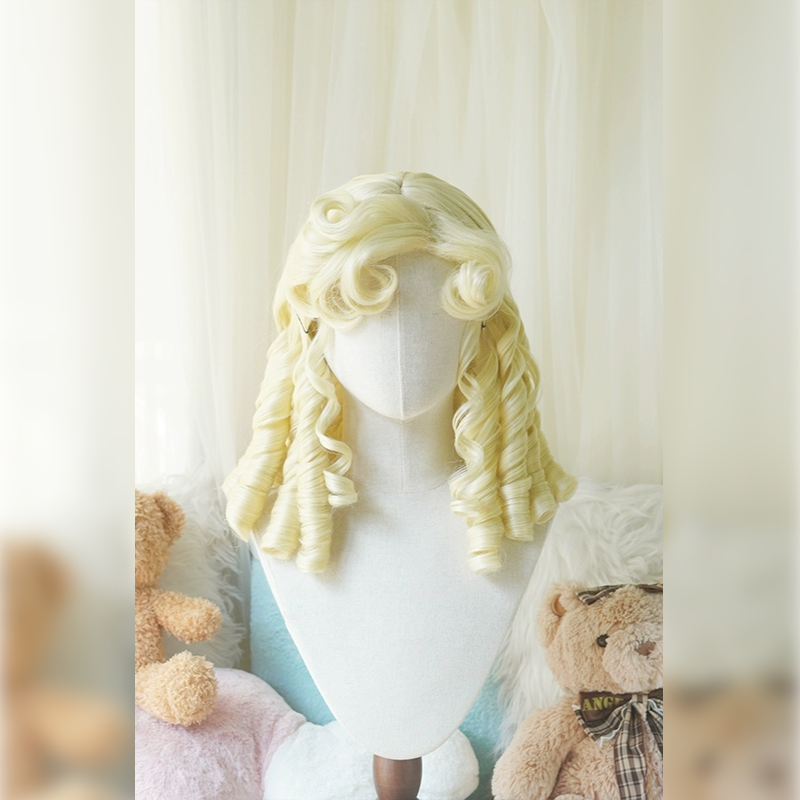 Lemailwig 5 Colors Short Roman Curl Vintage Lolita Wigs Pale Gold Curly Bangs
