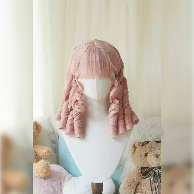 Lemailwig 5 Colors Short Roman Curl Vintage Lolita Wigs Pink