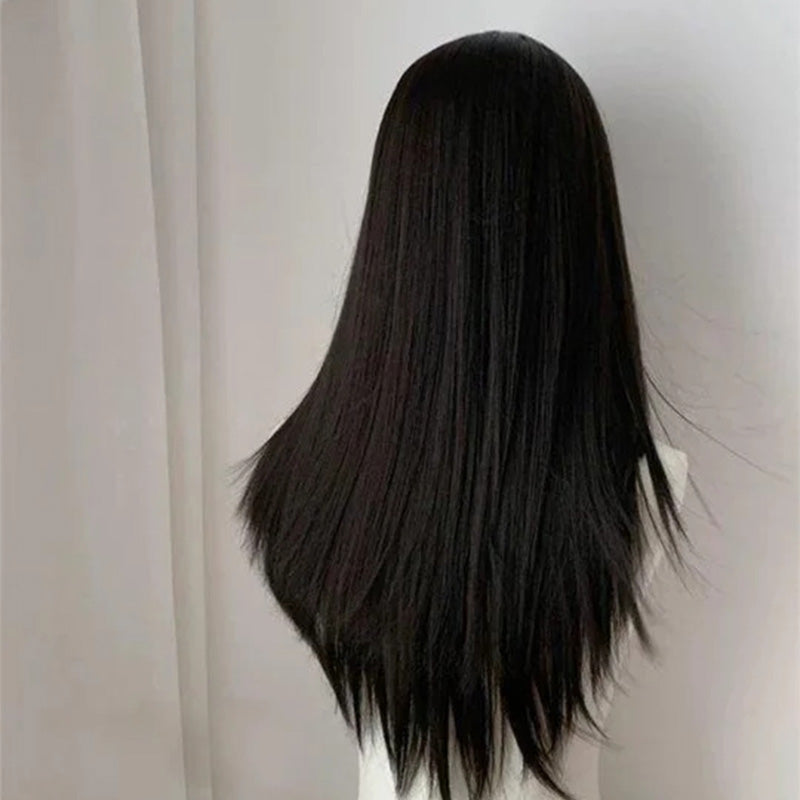 Lemailwig Black Long Straight Air Bangs Front Lace 65cm Wig