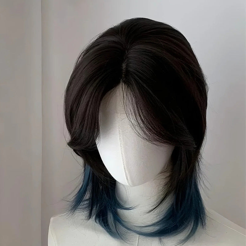 Lemailwig Black Mix Blue Gradient Short Front Lace 38cm Wig