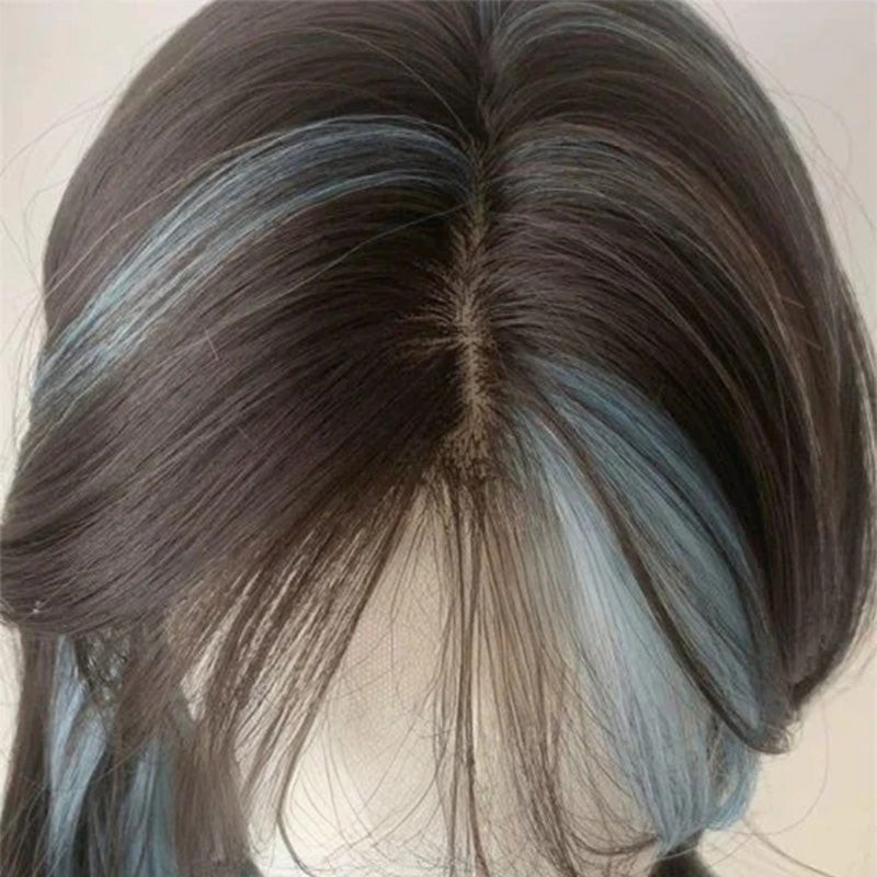 Lemailwig Black Mix Blue Long Curly Lace Front 50cm Wig