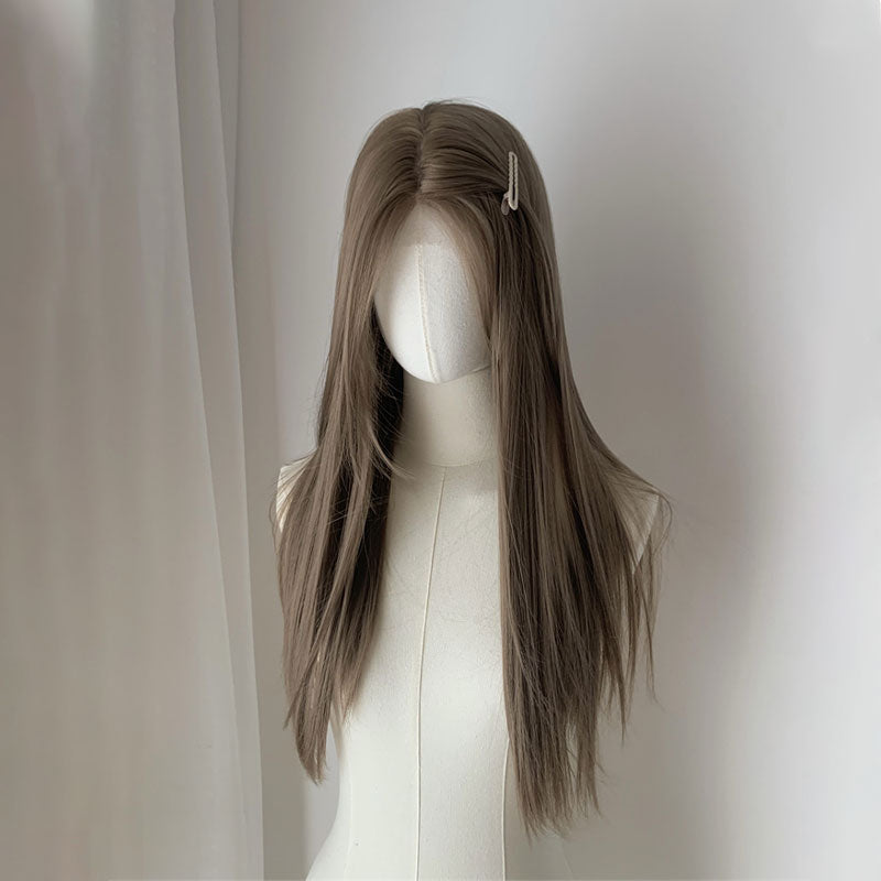 Lemailwig Brown Long Straight Front Lace Wig