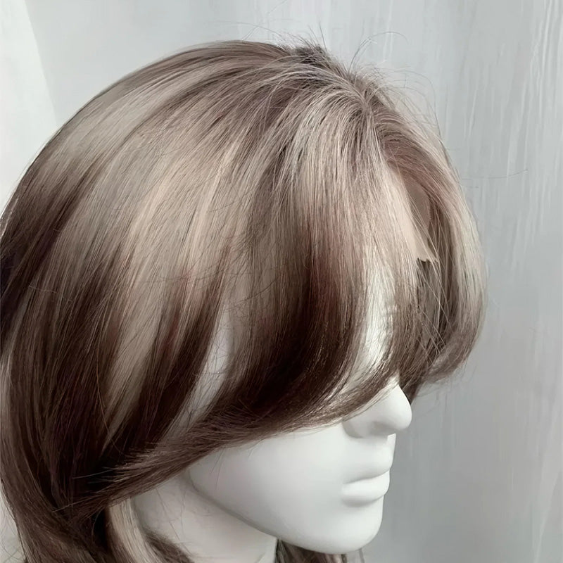 Lemailwig Brown Mix Gray Gradient Short Front Lace 38cm Wig