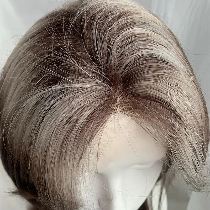Lemailwig Brown Mix Gray Gradient Short Front Lace 38cm Wig