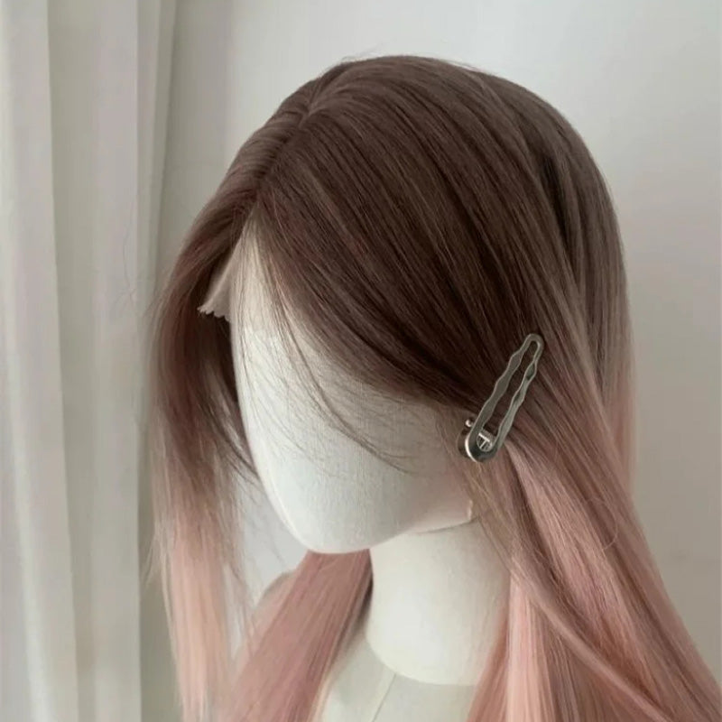 Lemailwig Brown Mix Pink Long Straight Gradient Lace Front 65cm Wig