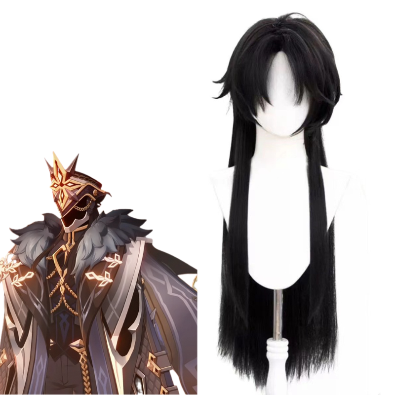 Lemailwig Genshin Impact Capitano Black Cosplay Wig