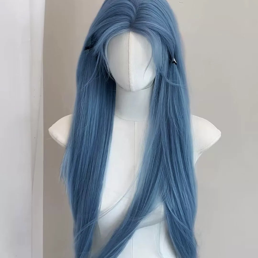 Lemailwig Mist Blue Straight Lace Front 60cm Long Wig