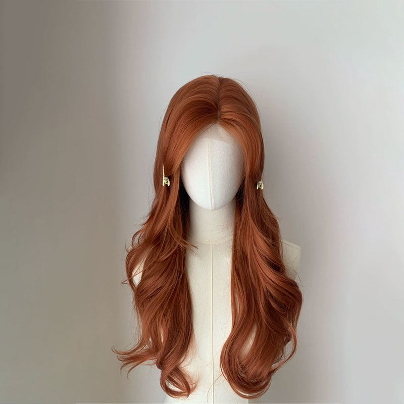 Lemailwig Orange Long Curly Front Lace Wig