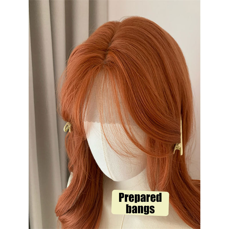 Lemailwig Orange Long Curly Front Lace Wig