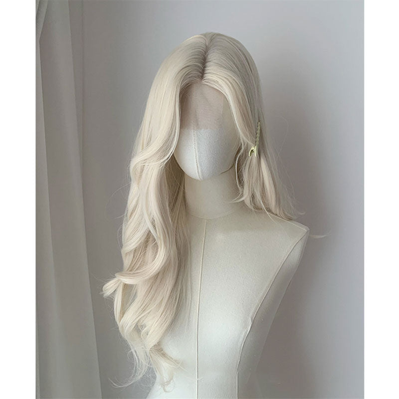 Lemailwig Platinum Blonde Long Curly Front Lace Wig