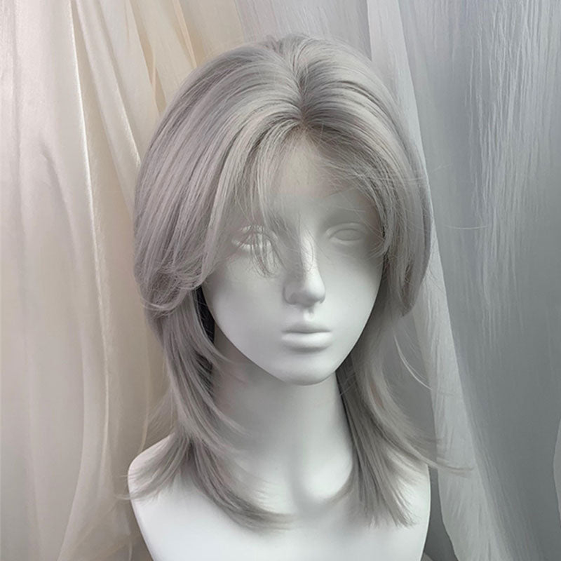 Lemailwig Sliver Grey White Cool Short Front Lace Wig
