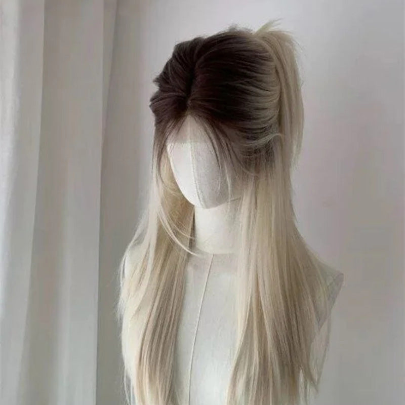Lemailwig White Mix Black Gradient Straight Long Front Lace 65cm Wig