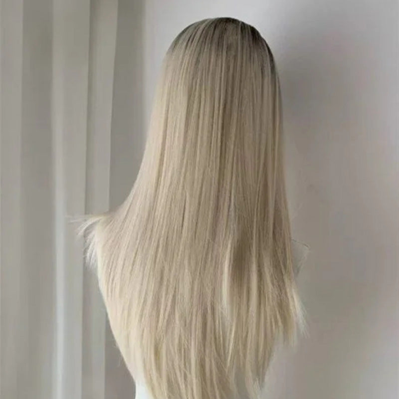 Lemailwig White Mix Black Gradient Straight Long Front Lace 65cm Wig