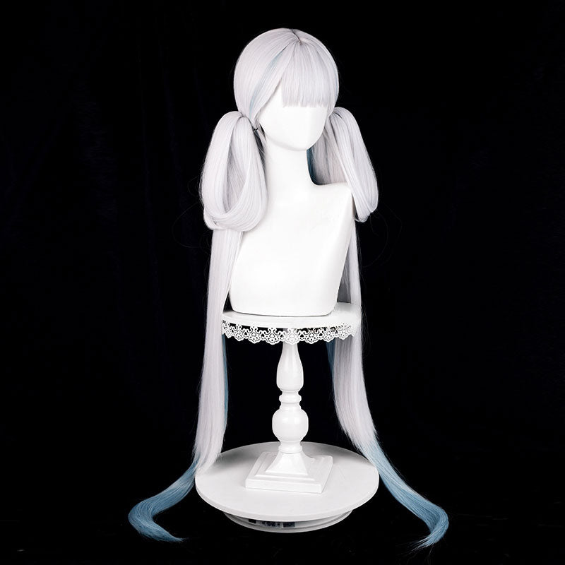 Wuthering Waves Jinhsi White mixed Blue Long Ponytail Cosplay Wig