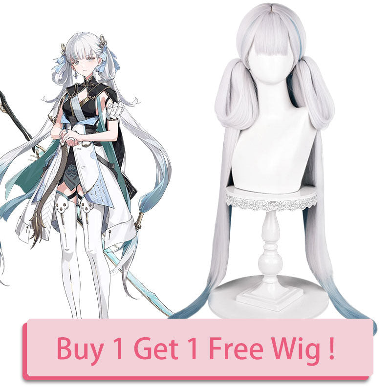 Wuthering Waves Jinhsi White mixed Blue Long Ponytail Cosplay Wig