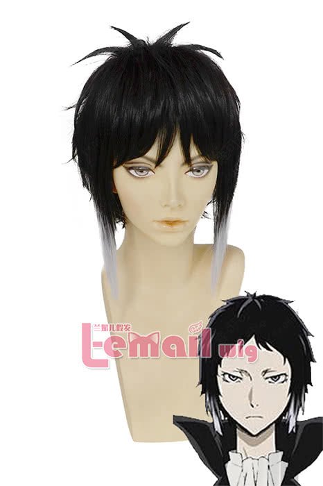 Anime Bungou Stray Dogs Ryunosuke Akutagawa Short Straight Black White Gradient Cosplay Wigs - lemailwigs