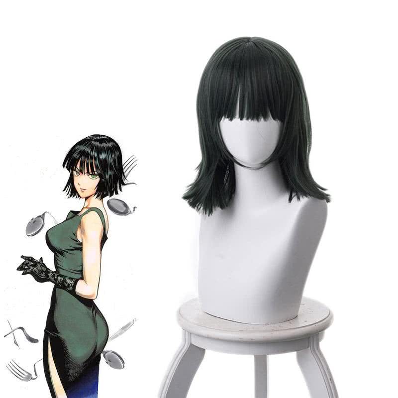 Anime One Punch Man Fubuki 40cm Dark Green Straight Cosplay Wigs - lemailwigs