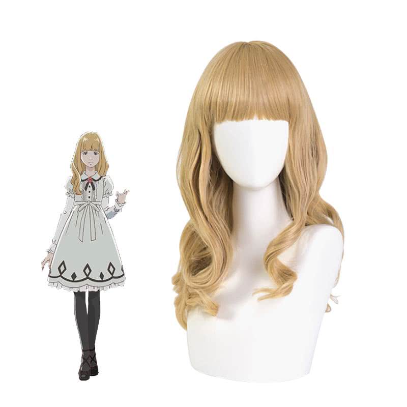 CAROLE & TUESDAY Tuesday Long Curly Blonde Cosplay Wigs with Flat Bangs - lemailwigs