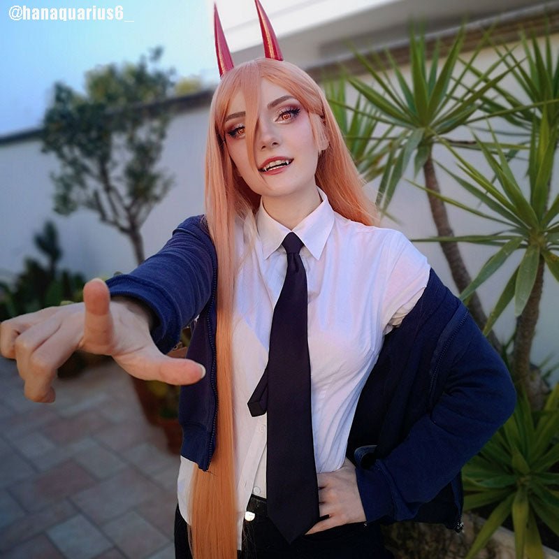Chainsaw Man Power Long Straight Orange Halloween Cosplay Wigs - lemailwigs