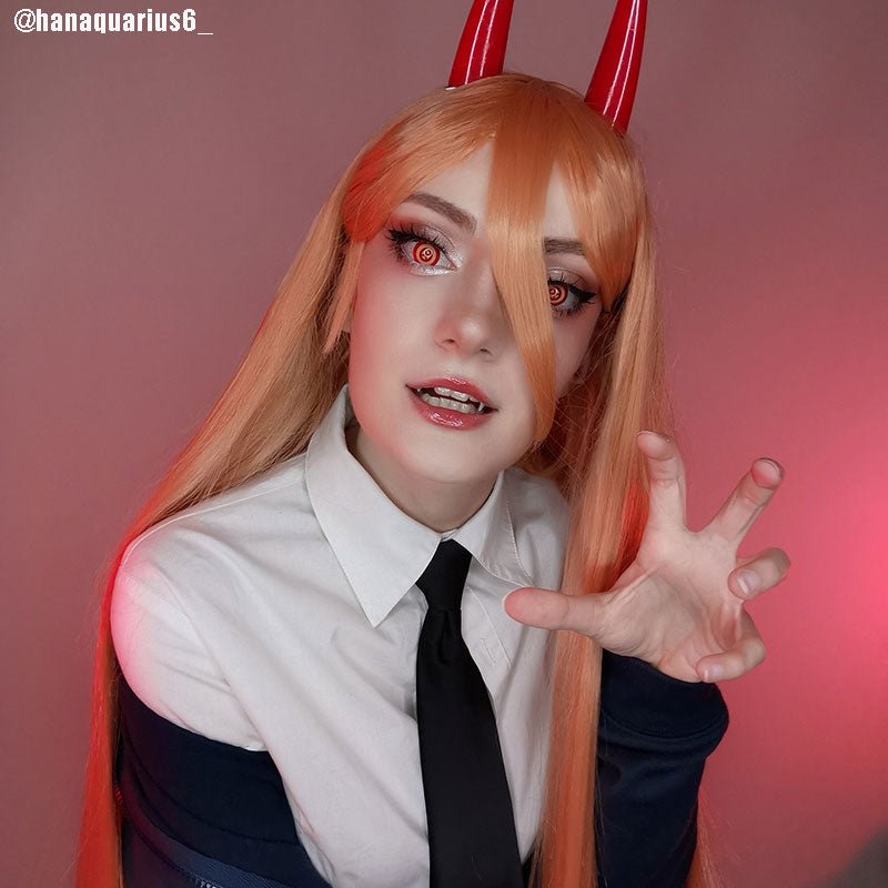 Chainsaw Man Power Long Straight Orange Halloween Cosplay Wigs - lemailwigs
