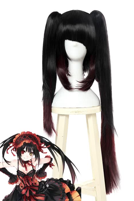Date A Live Tokisaki Kurumi Long Straight Ponytails Black Mixed Dark Red Cosplay Wigs - lemailwigs