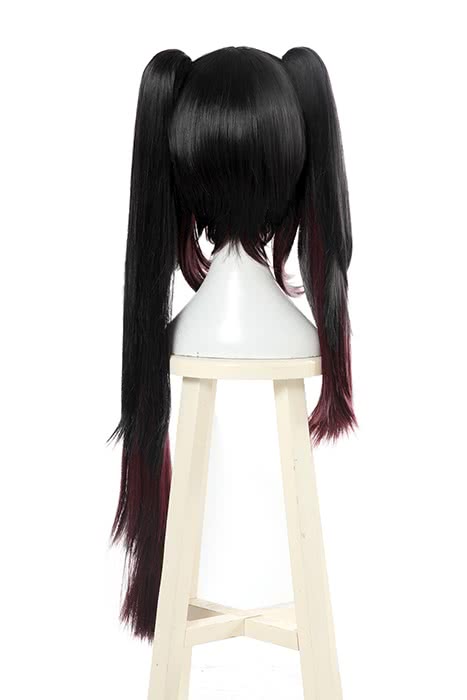 Date A Live Tokisaki Kurumi Long Straight Ponytails Black Mixed Dark Red Cosplay Wigs - lemailwigs
