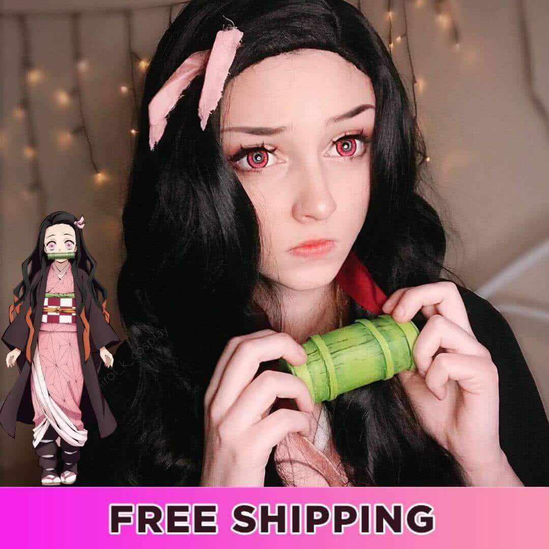 Demon Slayer / Kimetsu no Yaiba Kamado Nezuko Long Curly Gradient Cosplay Wigs - lemailwigs