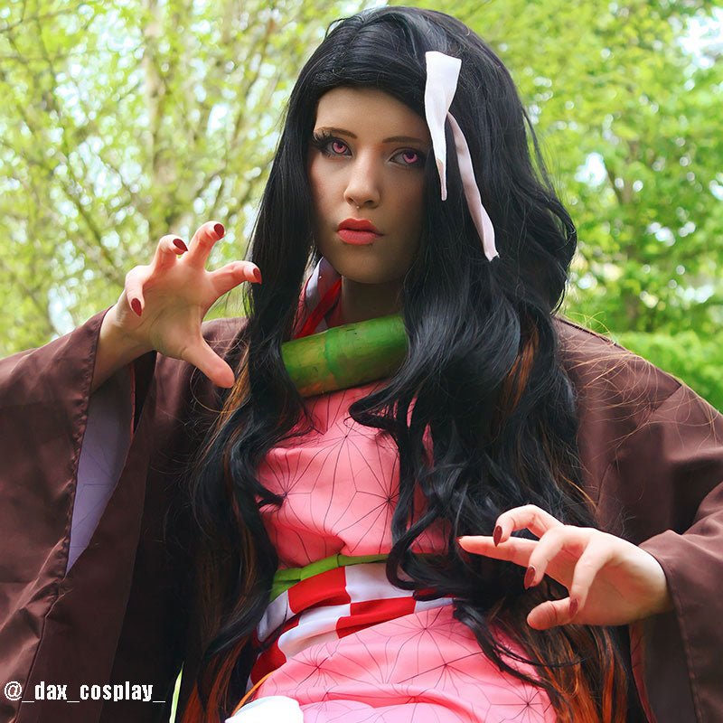 Demon Slayer / Kimetsu no Yaiba Kamado Nezuko Long Curly Gradient Cosplay Wigs - lemailwigs