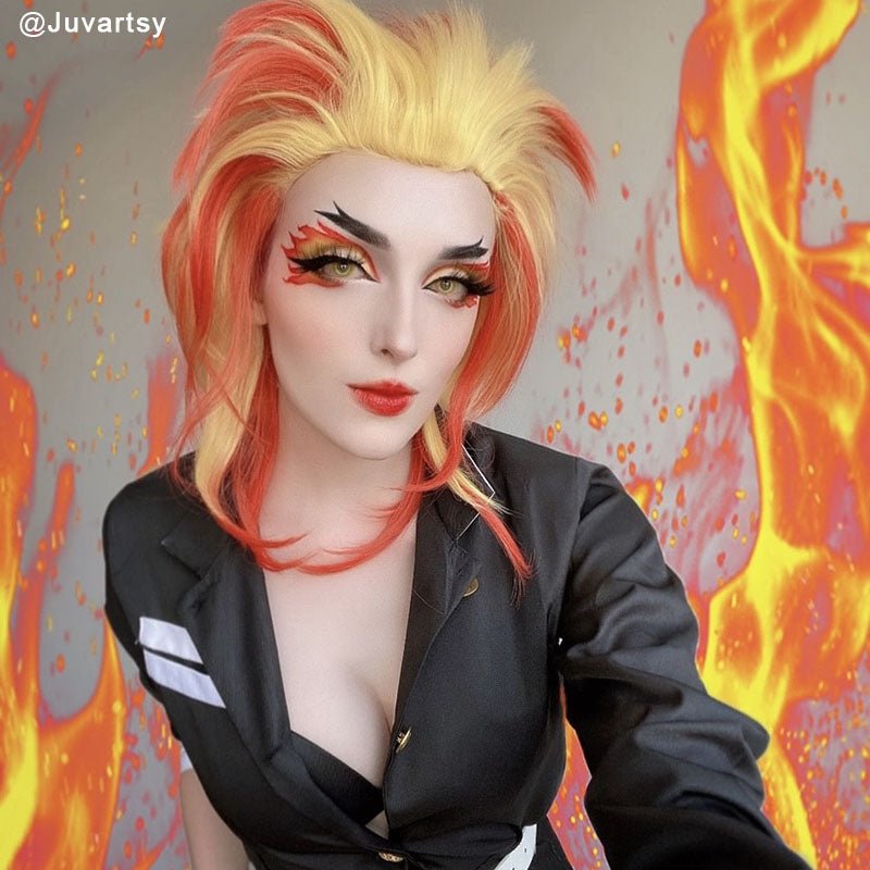 Demon Slayer / Kimetsu no Yaiba Rengoku Kyoujurou Yellow Mixed Red Ponytail Cosplay Wigs - lemailwigs