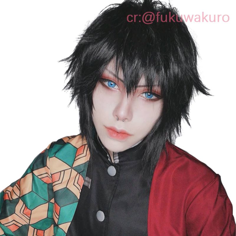 Demon Slayer / Kimetsu no Yaiba Tomioka Giyuu Long Straight Black Cosplay Wigs - lemailwigs
