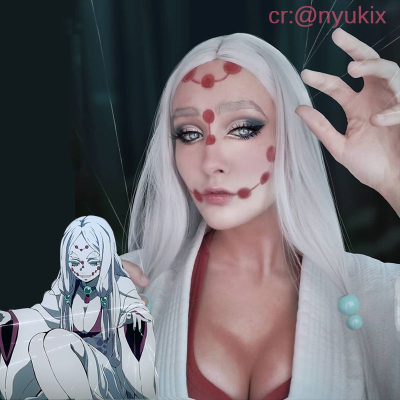 Demon Slayer Rui Spider Mother Silver Long Straight Cosplay Wigs - lemailwigs
