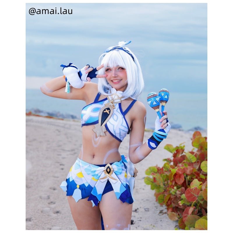 【Early Bird Price】Genshin Impact Natlan Mualani Silver mixed Blue Long Cosplay Wig - lemailwigs