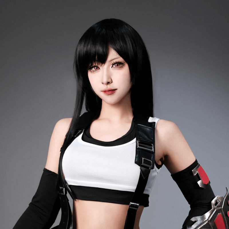 Final Fantasy VII Tifa FF7 Long Black Brown Straight Cosplay Wigs - lemailwigs