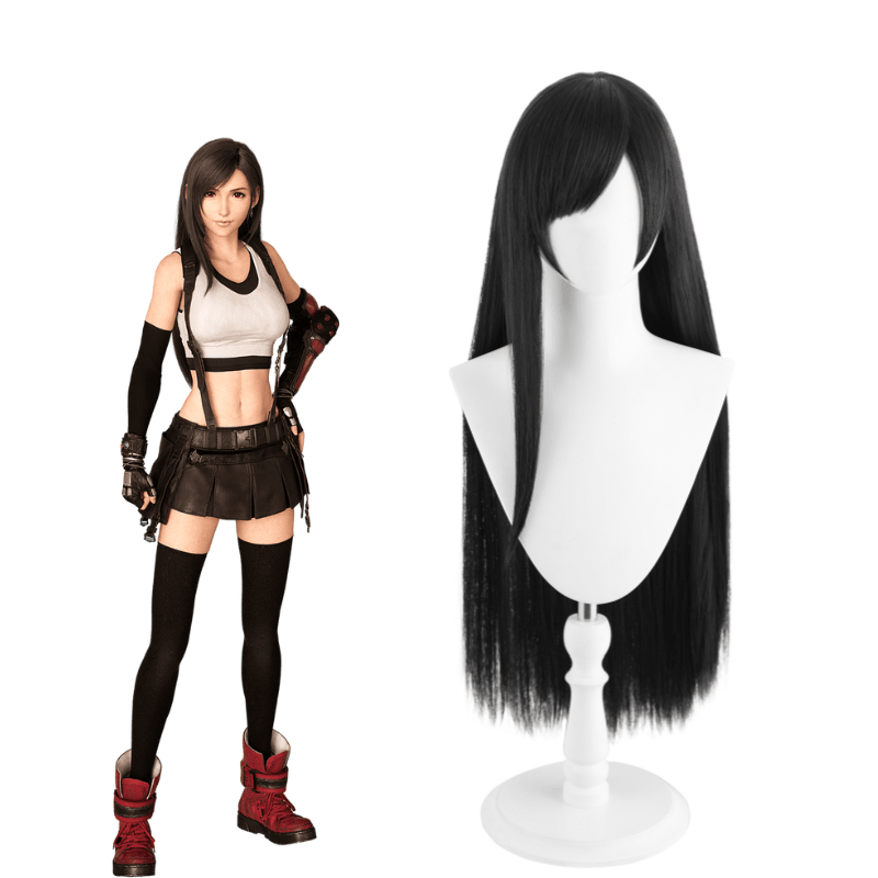 Final Fantasy VII Tifa FF7 Long Black Brown Straight Cosplay Wigs - lemailwigs