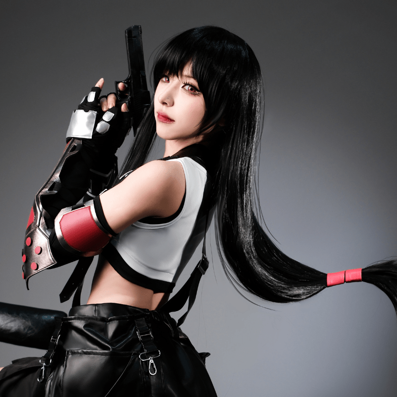 Final Fantasy VII Tifa FF7 Long Black Brown Straight Cosplay Wigs - lemailwigs
