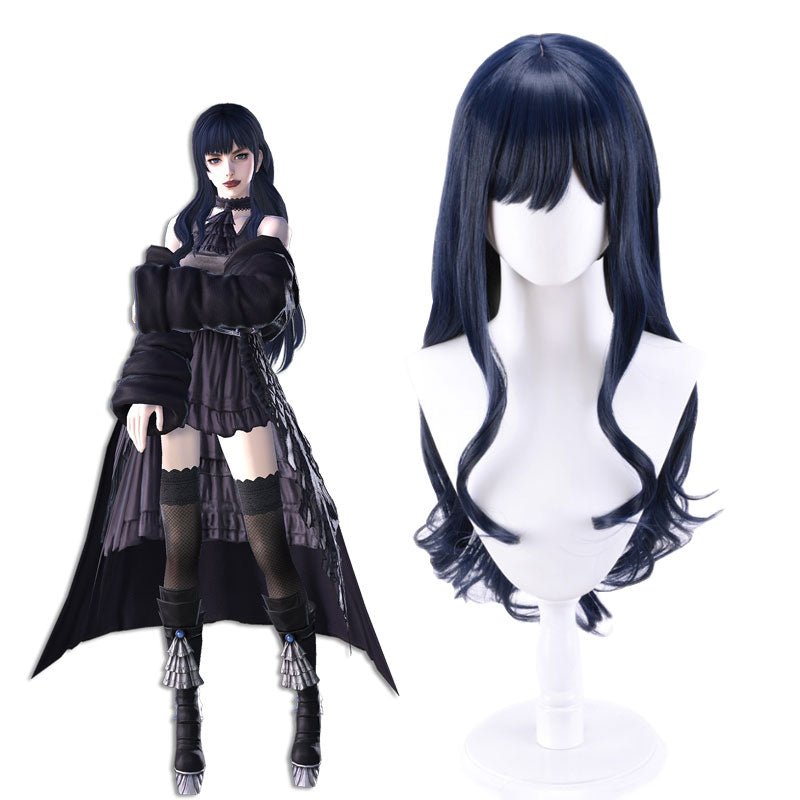 Final Fantasy XIV Gaia Dark Bule Curly Cosplay Wig - lemailwigs