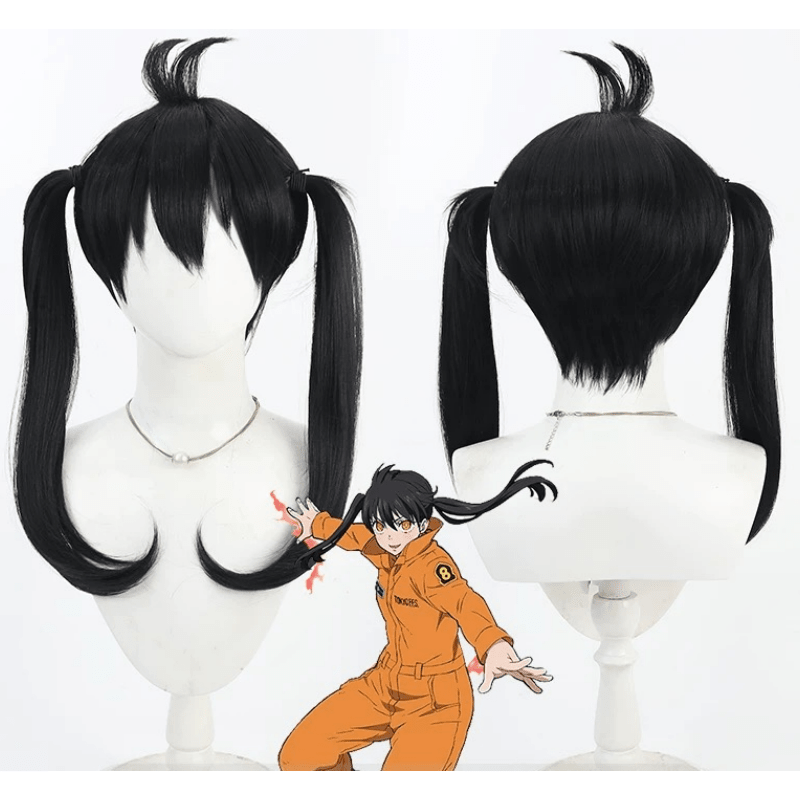 Fire Force Kotatsu Tamaki Long Straight Ponytail Black Cosplay Wigs - lemailwigs