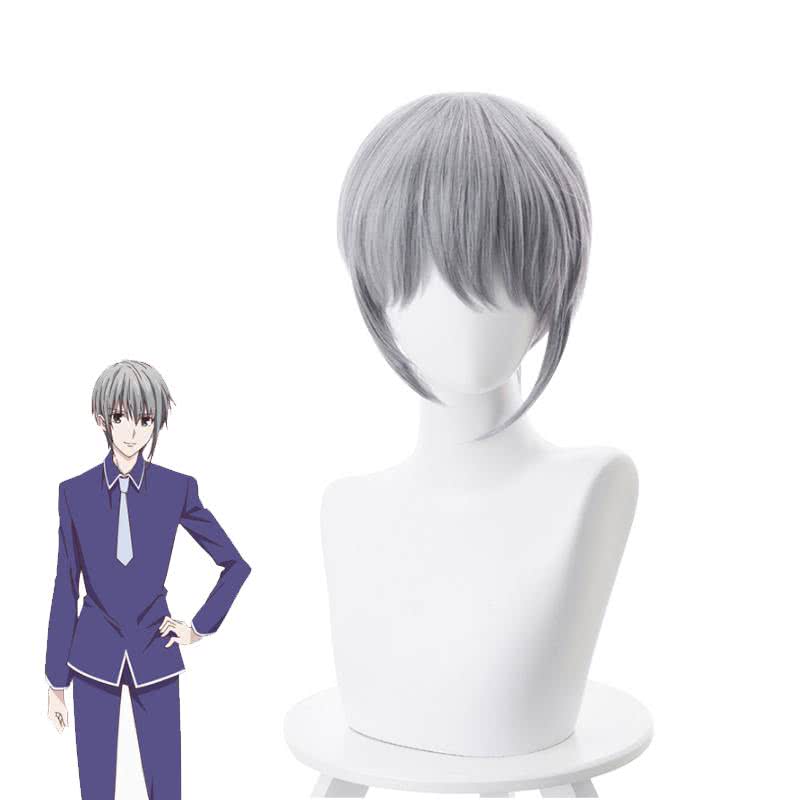 Fruits Basket Soma Yuki Short Straight Grey Men Cosplay Wigs - lemailwigs